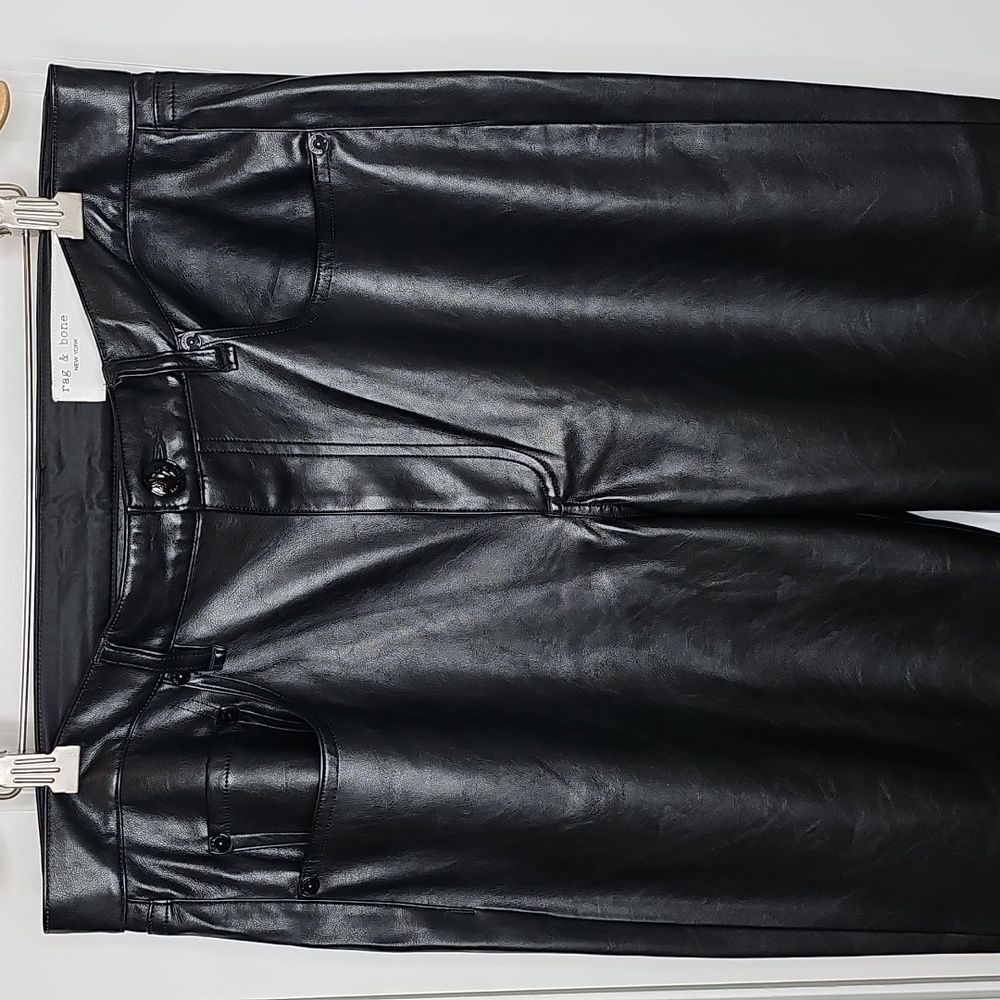 Rag & Bone Black Harlow Relaxed Straight Leg Faux Leather Pants - Size 32 - Picture 6 of 12